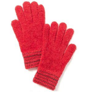 Charter Club Womens One Size Striped-Cuff Chenille Gloves Lurex Metallic Red 813